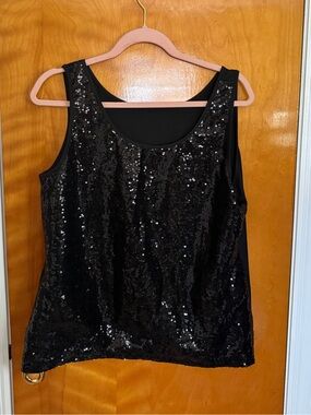 Black Sequin Scoop Neck Tank Top - Women